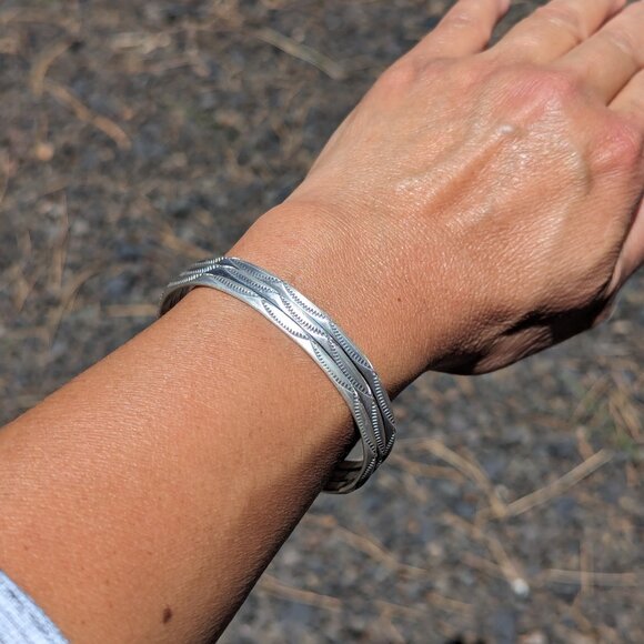 Navajo‎ Bracelet Sterling Silver 3-Stacked Look Design Jewelry Sz 6.5*** - Picture 4 of 10